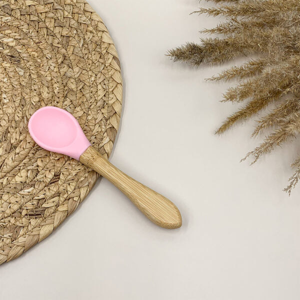 THE LITTLE LOOKERS Silicone Spoon with Bamboo Handle, BPA Free Feeding Spoons for Baby/Kids/Toddlers