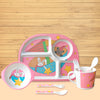 THE LITTLE LOOKERS Eco Friendly Bamboo Fibre 5 Pcs Kids Dining Set (Plate, Bowl, Spoon, Fork & Cup) (Pink Rabbit)